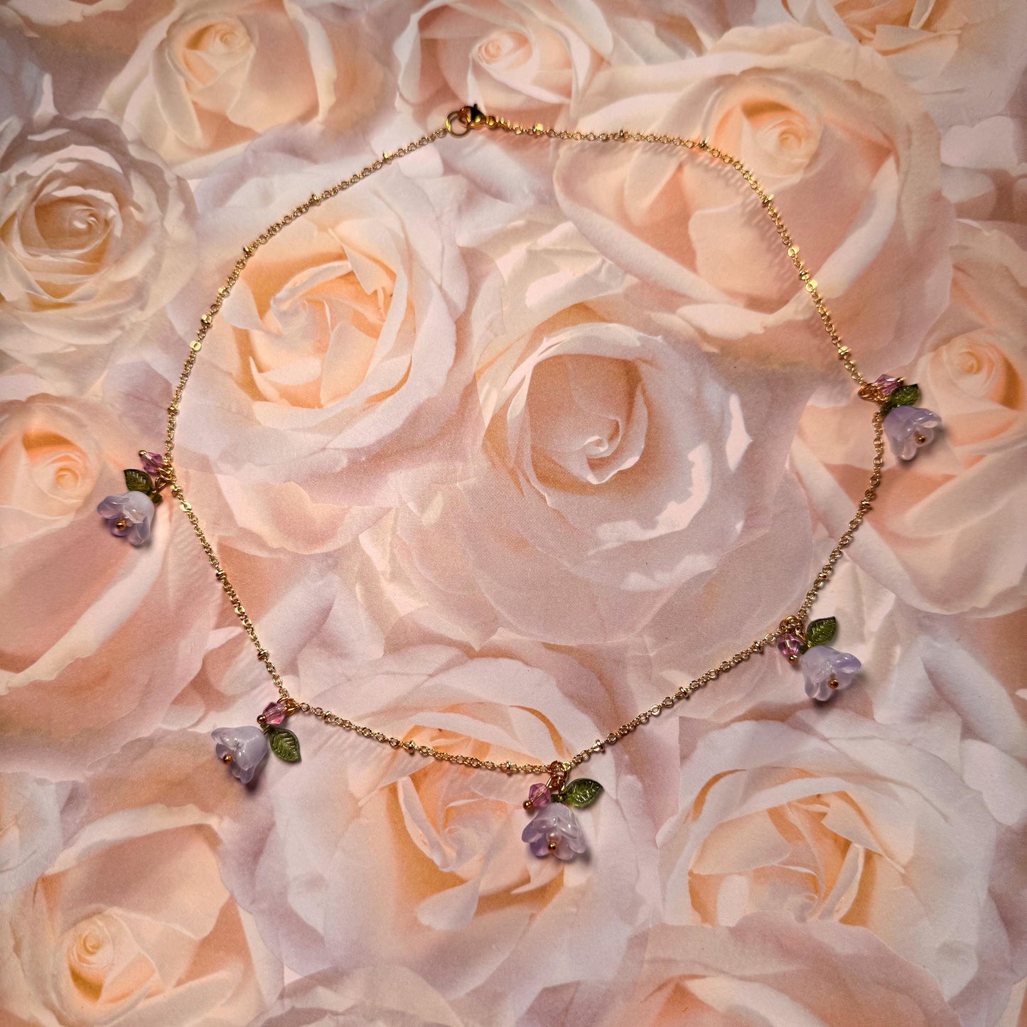 Floral Necklace and Earrings Set – Gold-Plated Jewelry with Delicate Purple or Pink Flowers
