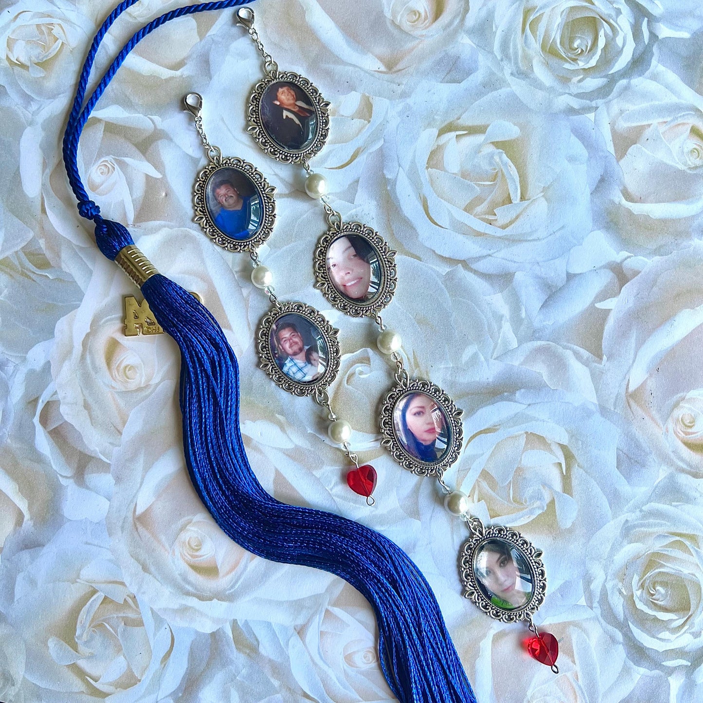 Custom Graduation Tassel Photo Frame&Text Charm with Beads,Memorial Graduation Gift For Him/Her,2025 Graduation Memorial Tassel for Grad Cap