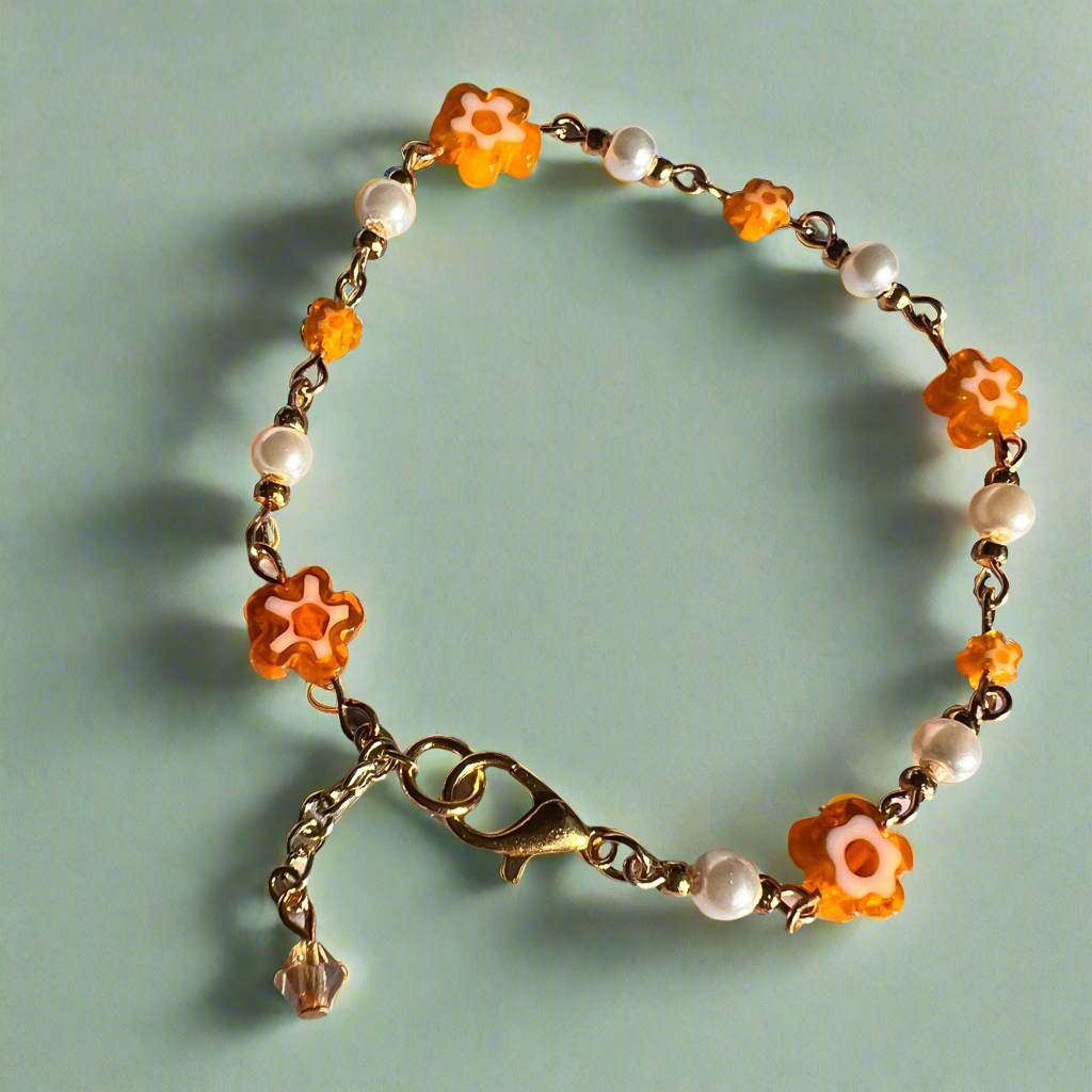 Orange Daisy Linked Bracelet