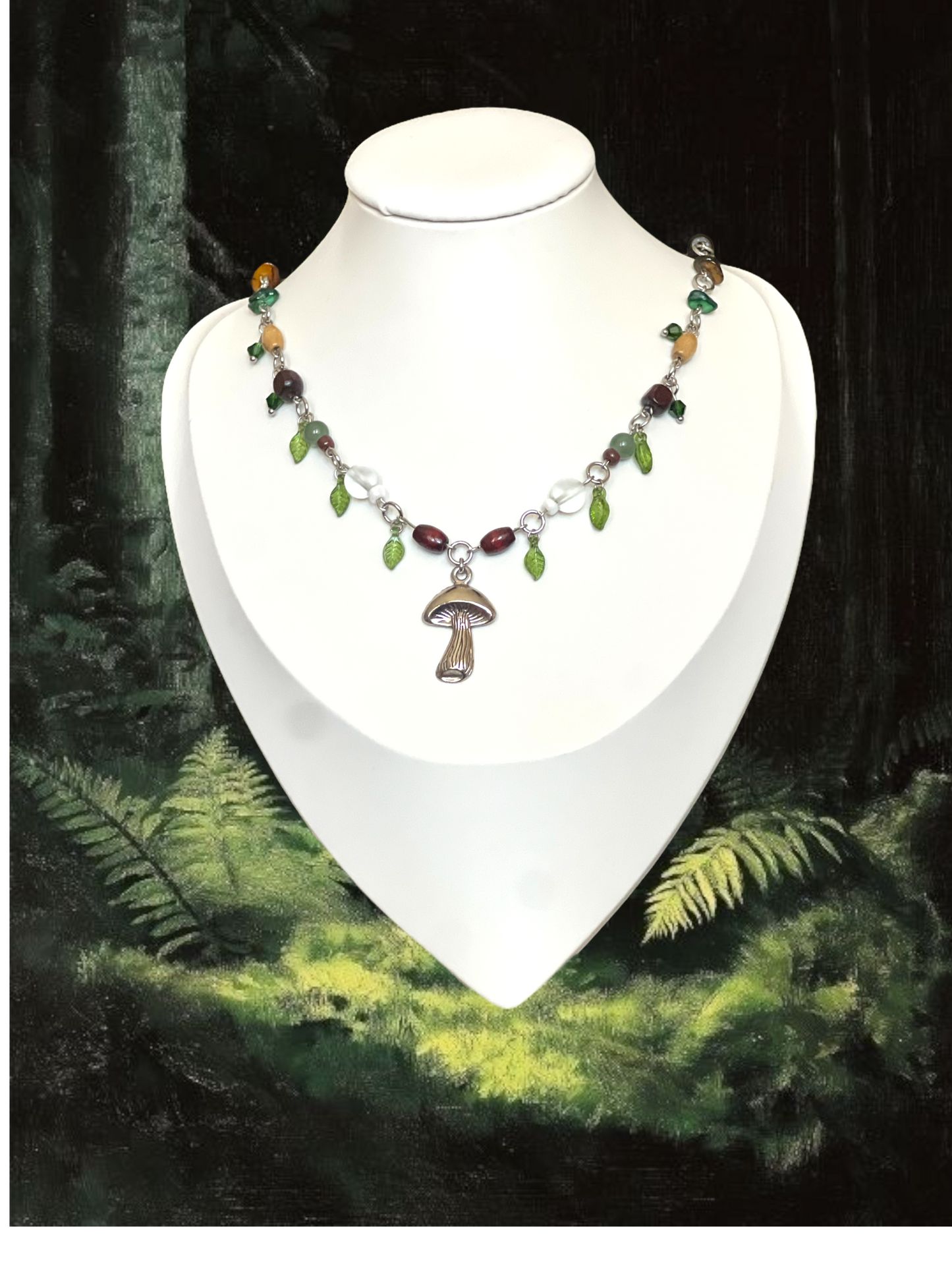 mushroom glen necklace, stainless steel