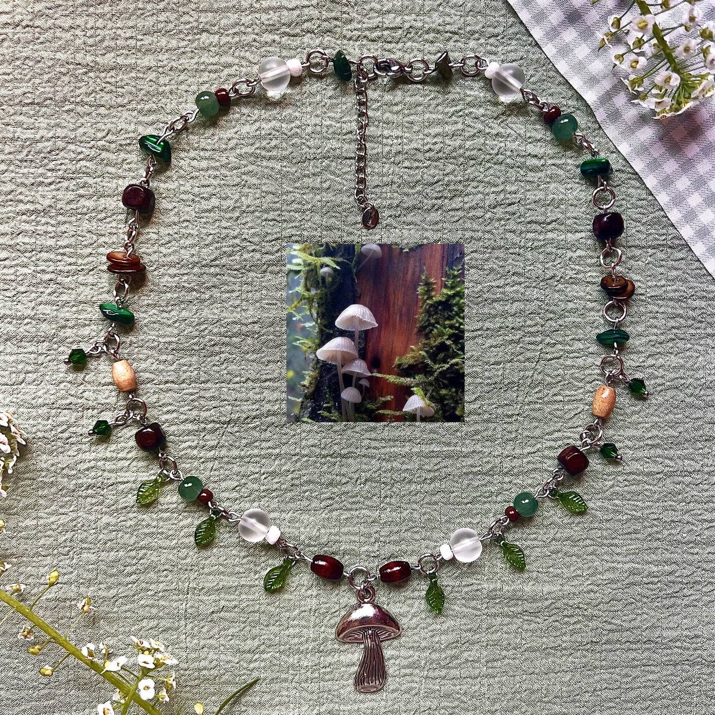 mushroom glen necklace, stainless steel