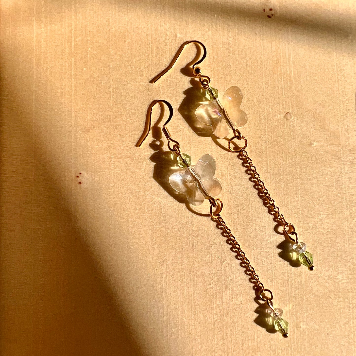 Gold Plated Glass Butterfly Earrings