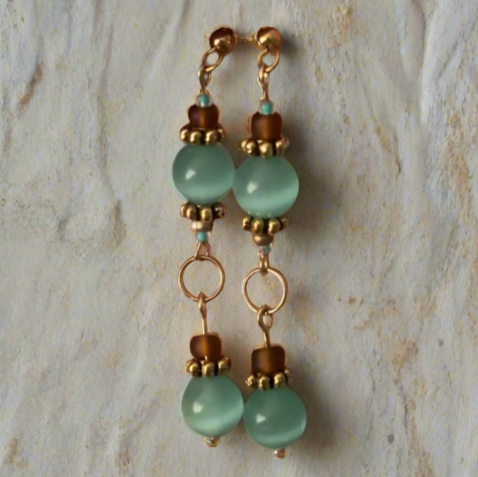 Dangly Cat-Eye Glass Beaded Earrings