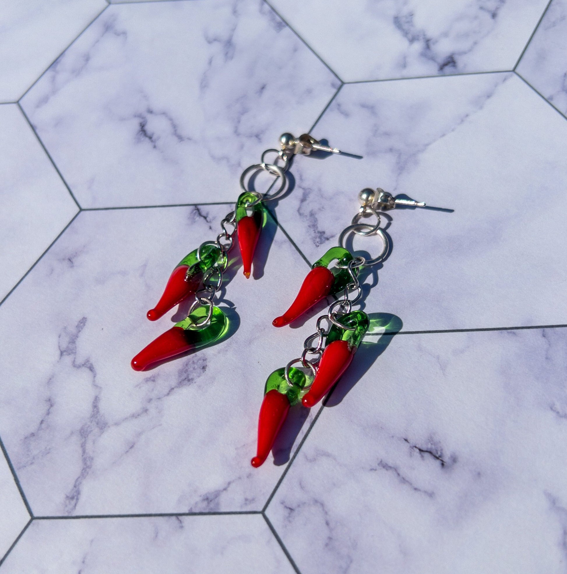 Glass Red Chili Pepper Earrings