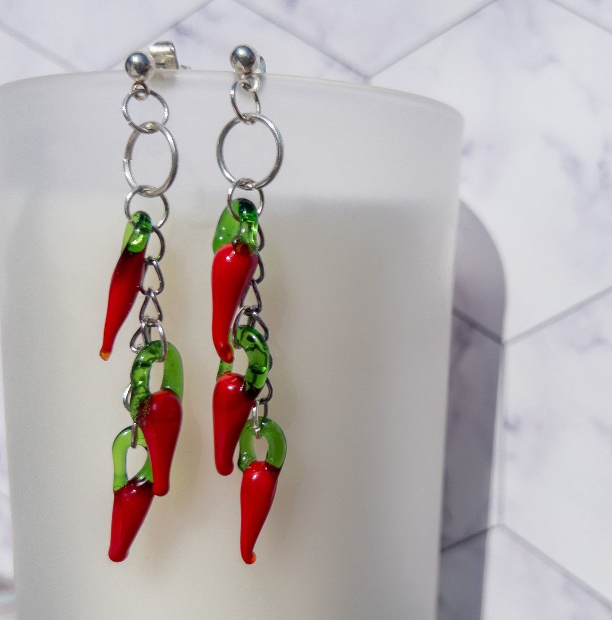 Glass Red Chili Pepper Earrings