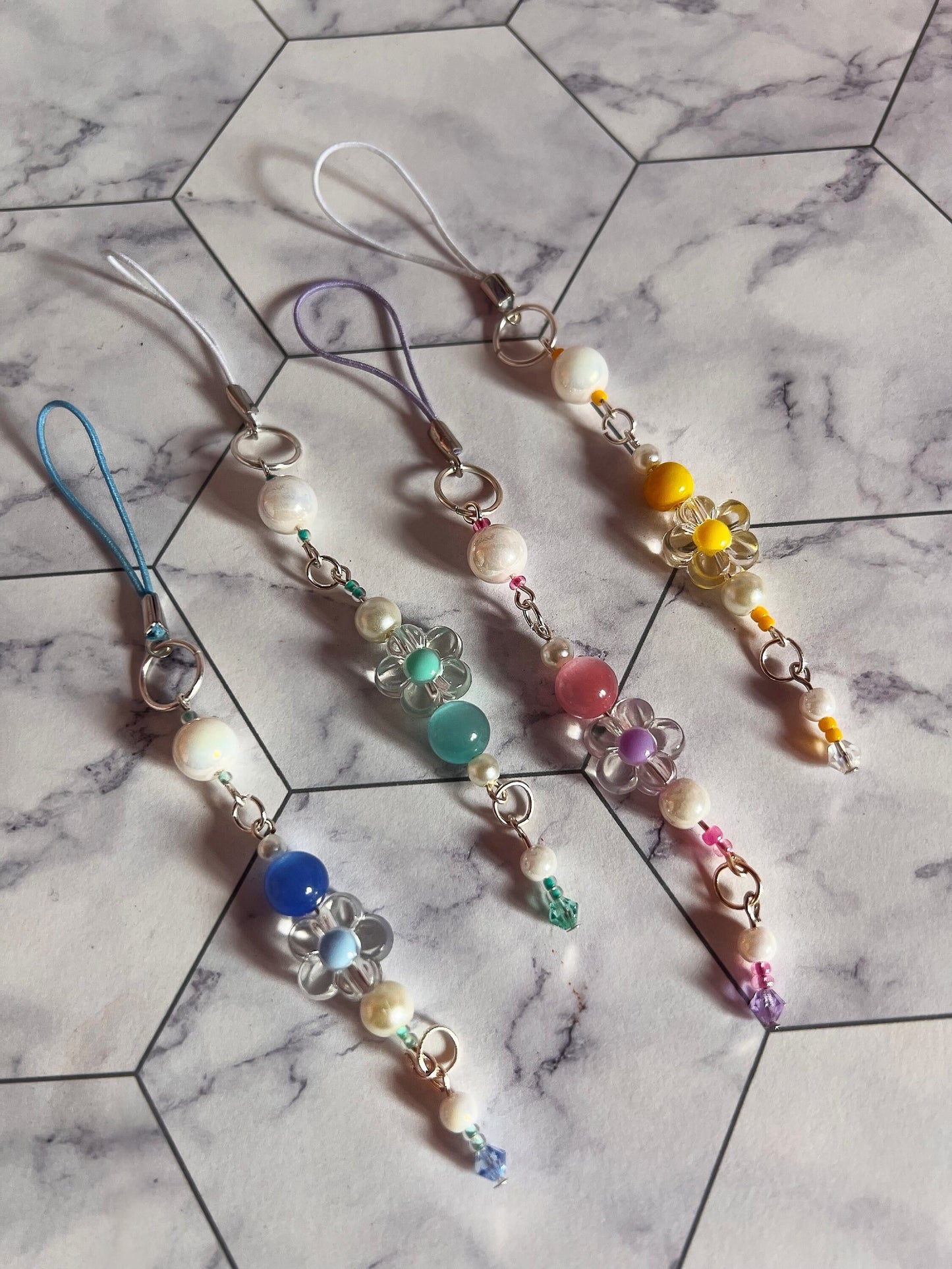 Flower Bead Phone Charm Keychain Lanyard