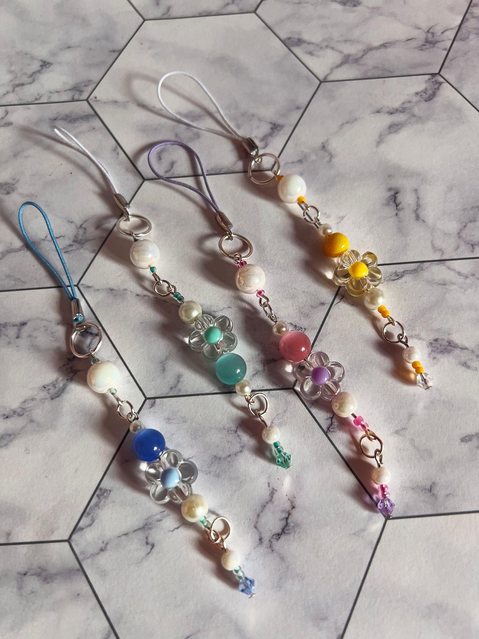 Flower Bead Phone Charm Keychain Lanyard