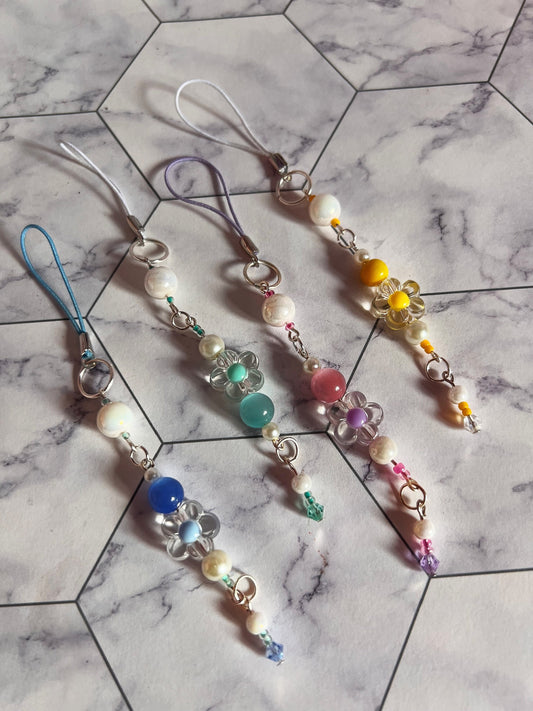 Flower Bead Phone Charm Keychain Lanyard