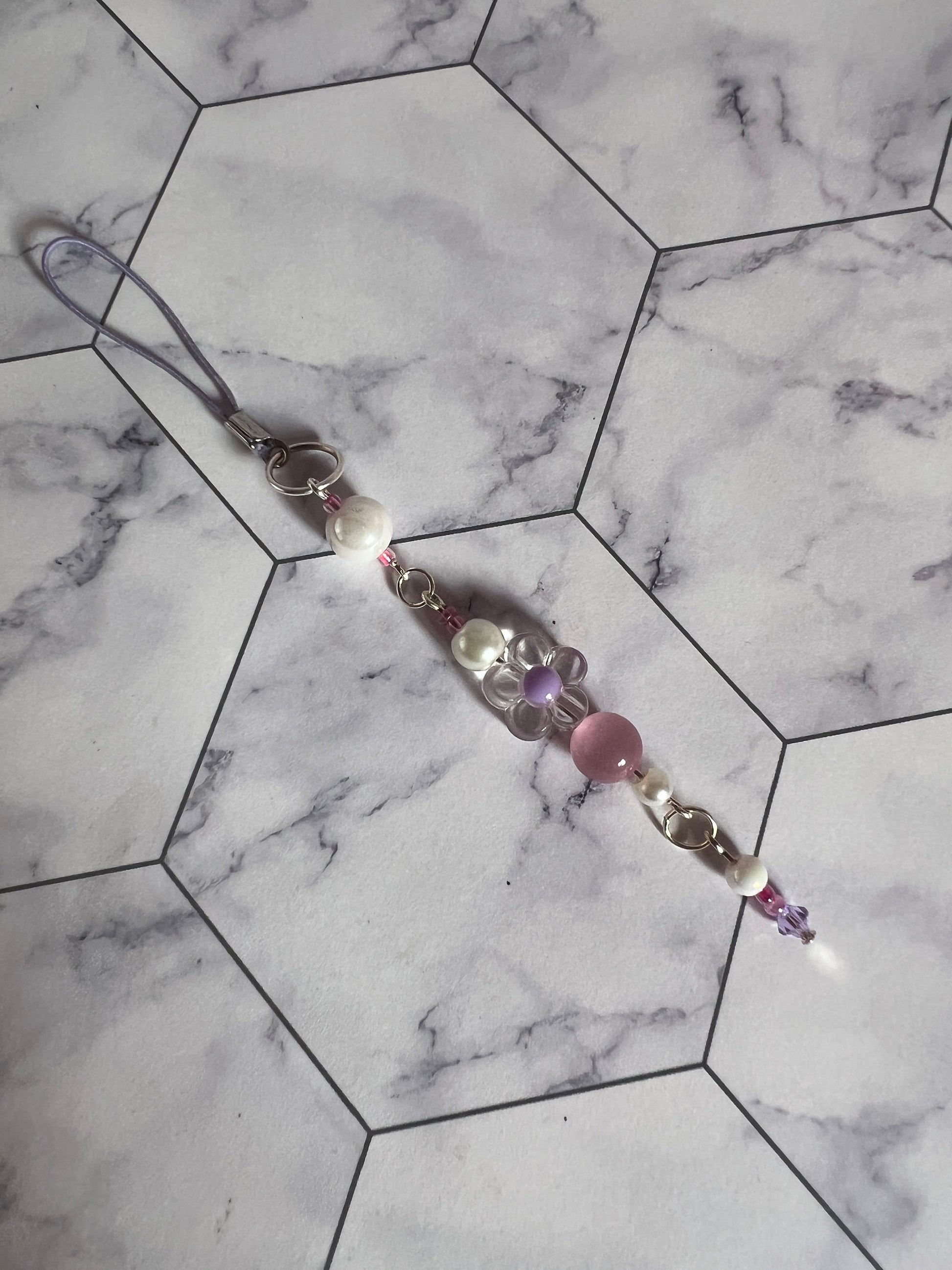 Flower Bead Phone Charm Keychain Lanyard