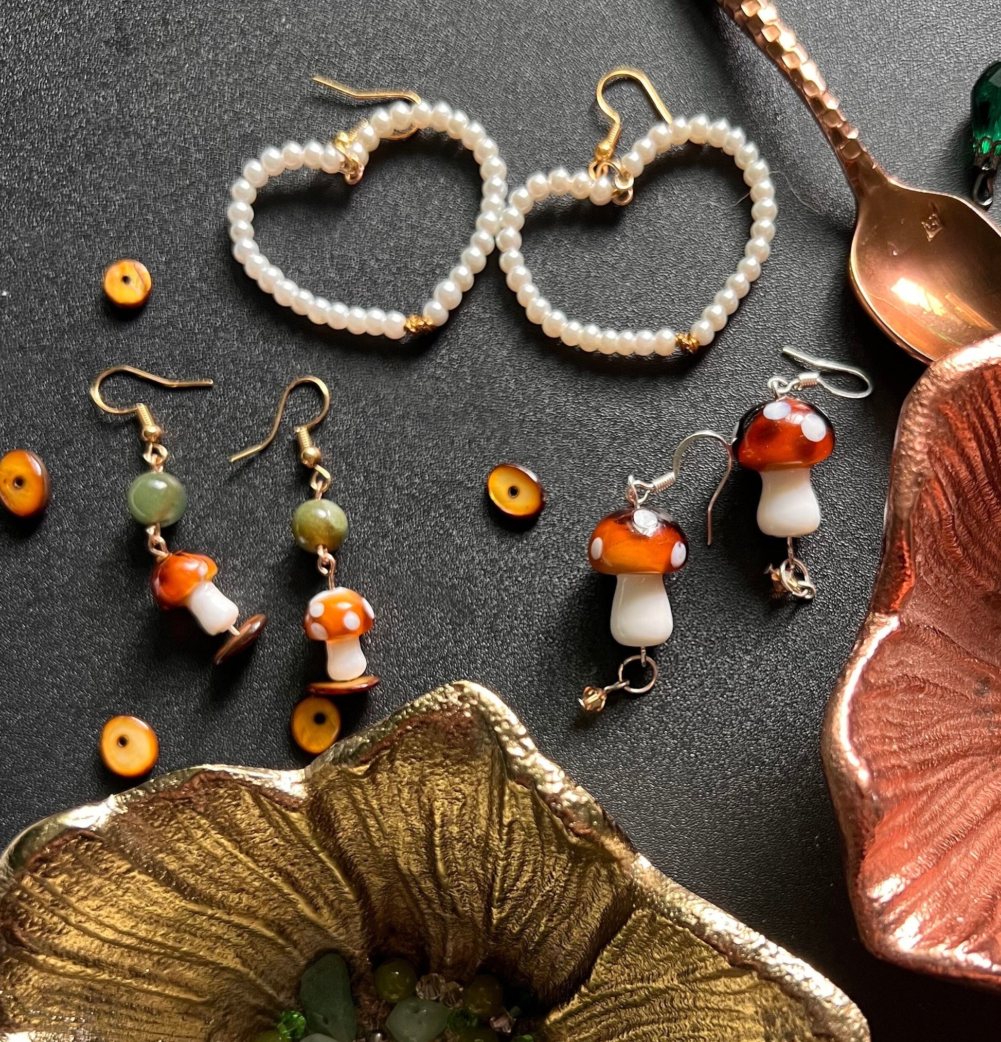 Pearly Heart-Shaped Hoop Earrings