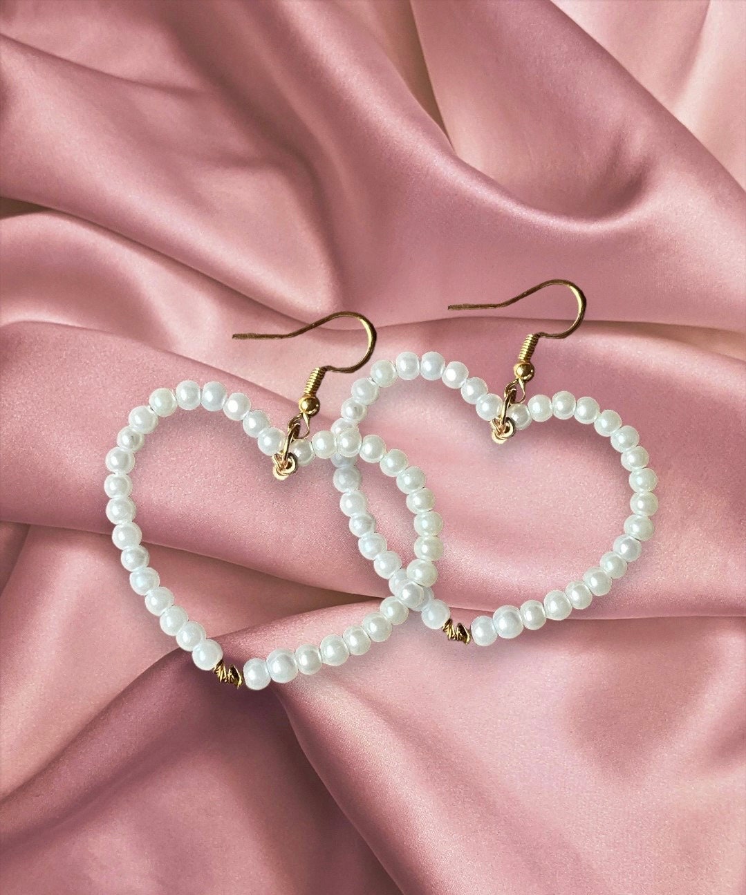 Handmade Pearly Heart-Shaped Wire Hoop Earrings