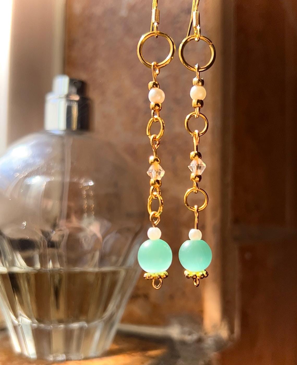 Cat Eye Green Drop Earrings