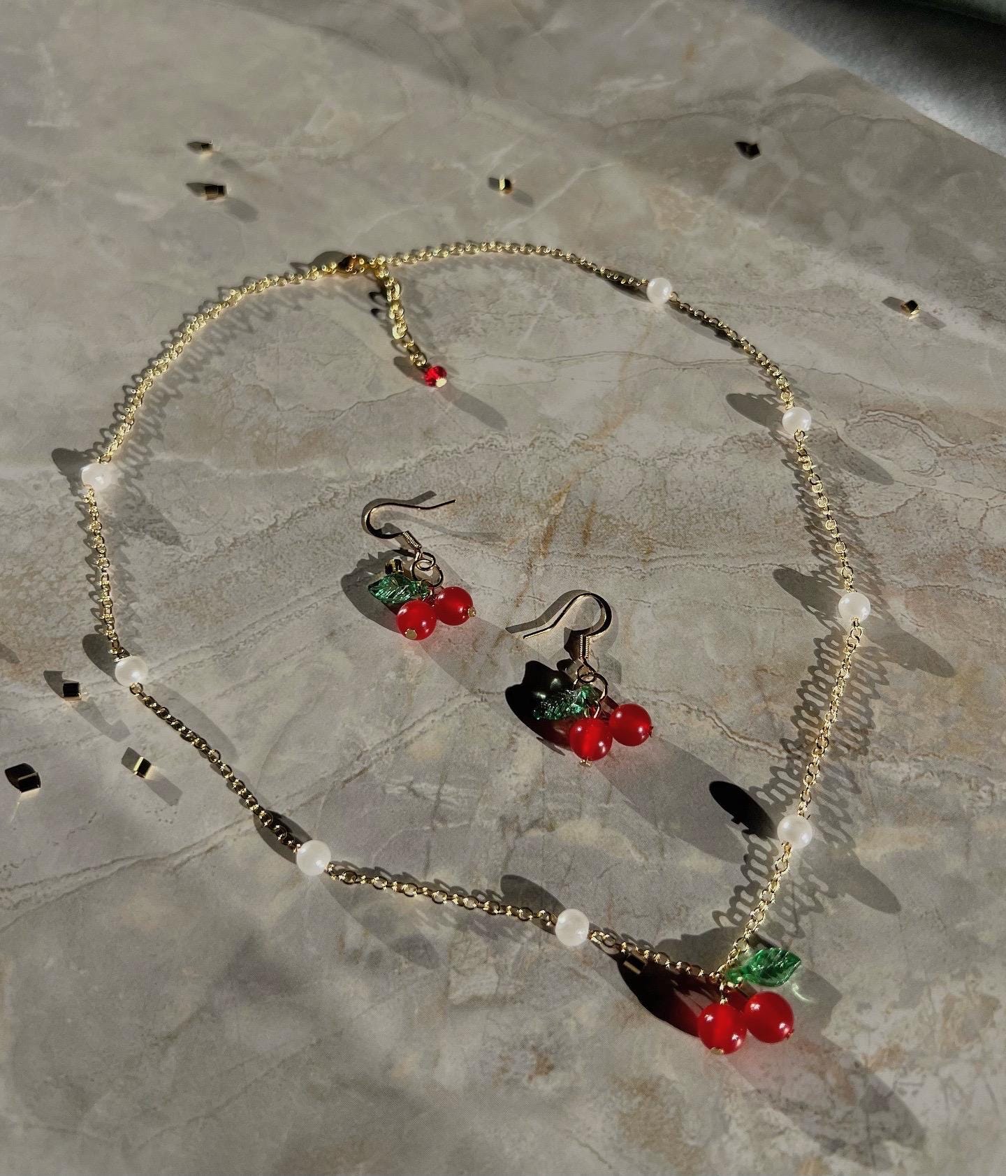 Cherry Necklace – Handmade Gold-Plated Necklace with Pearls And Cherry Charm