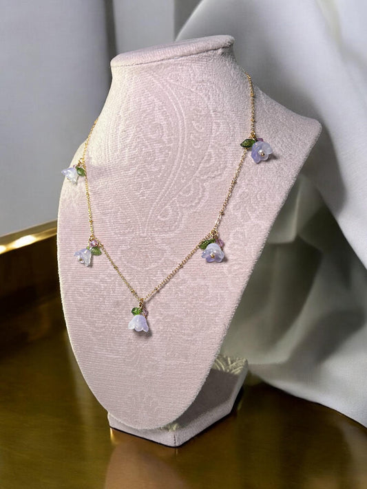 Floral Necklace and Earrings Set – Gold-Plated Jewelry with Delicate Purple or Pink Flowers