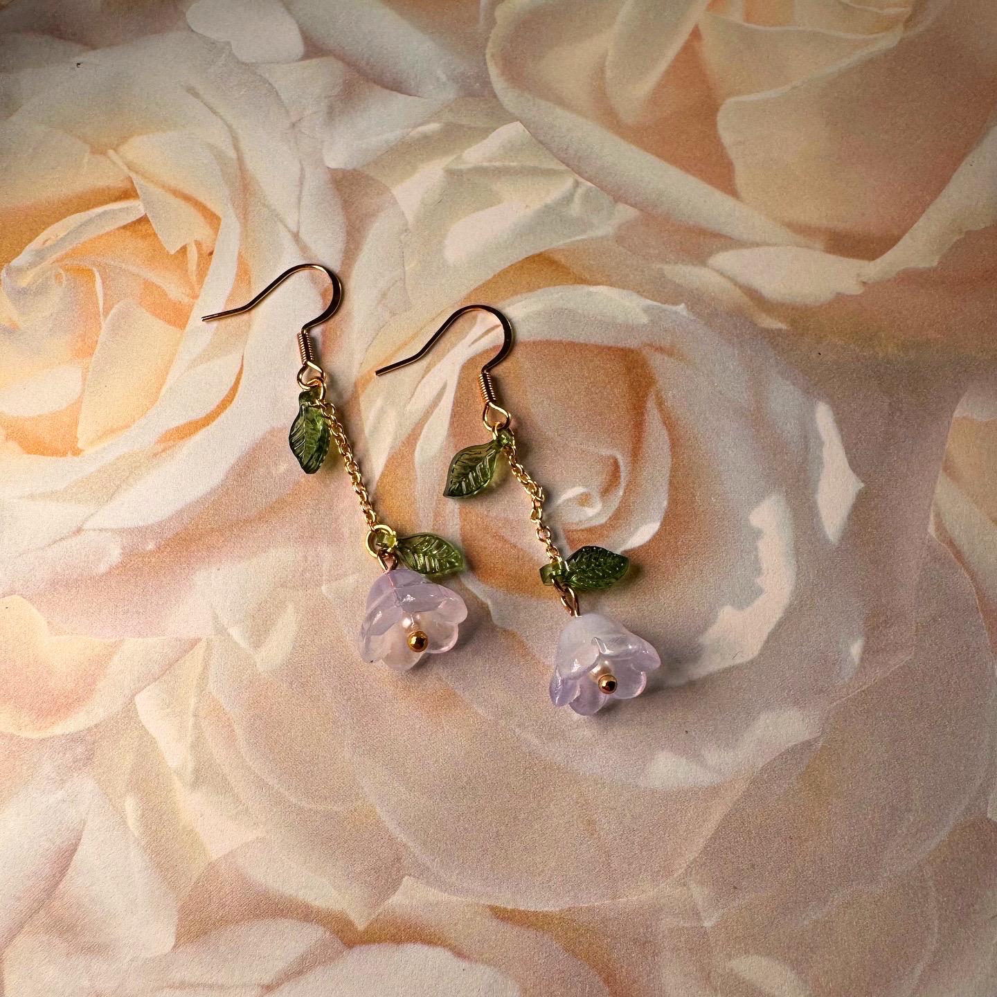 Floral Earrings– Gold-Plated Jewelry with Delicate Purple or Pink Flowers
