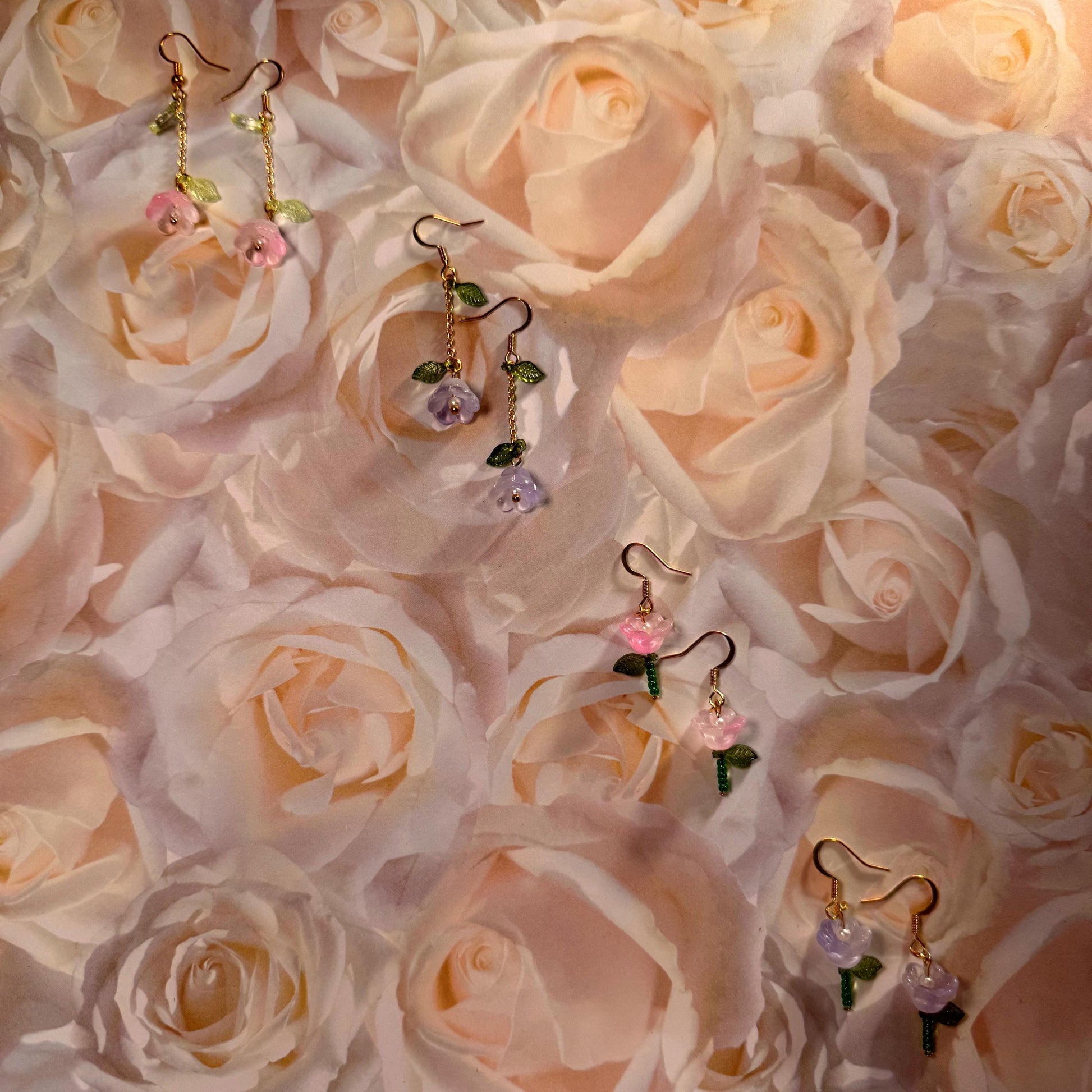 Floral Earrings– Gold-Plated Jewelry with Delicate Purple or Pink Flowers