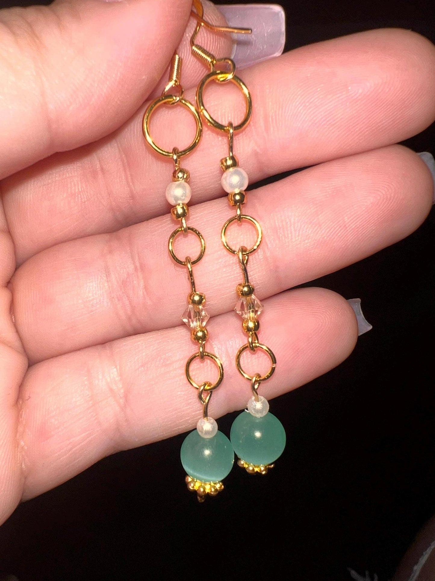 Cat Eye Green Drop Earrings