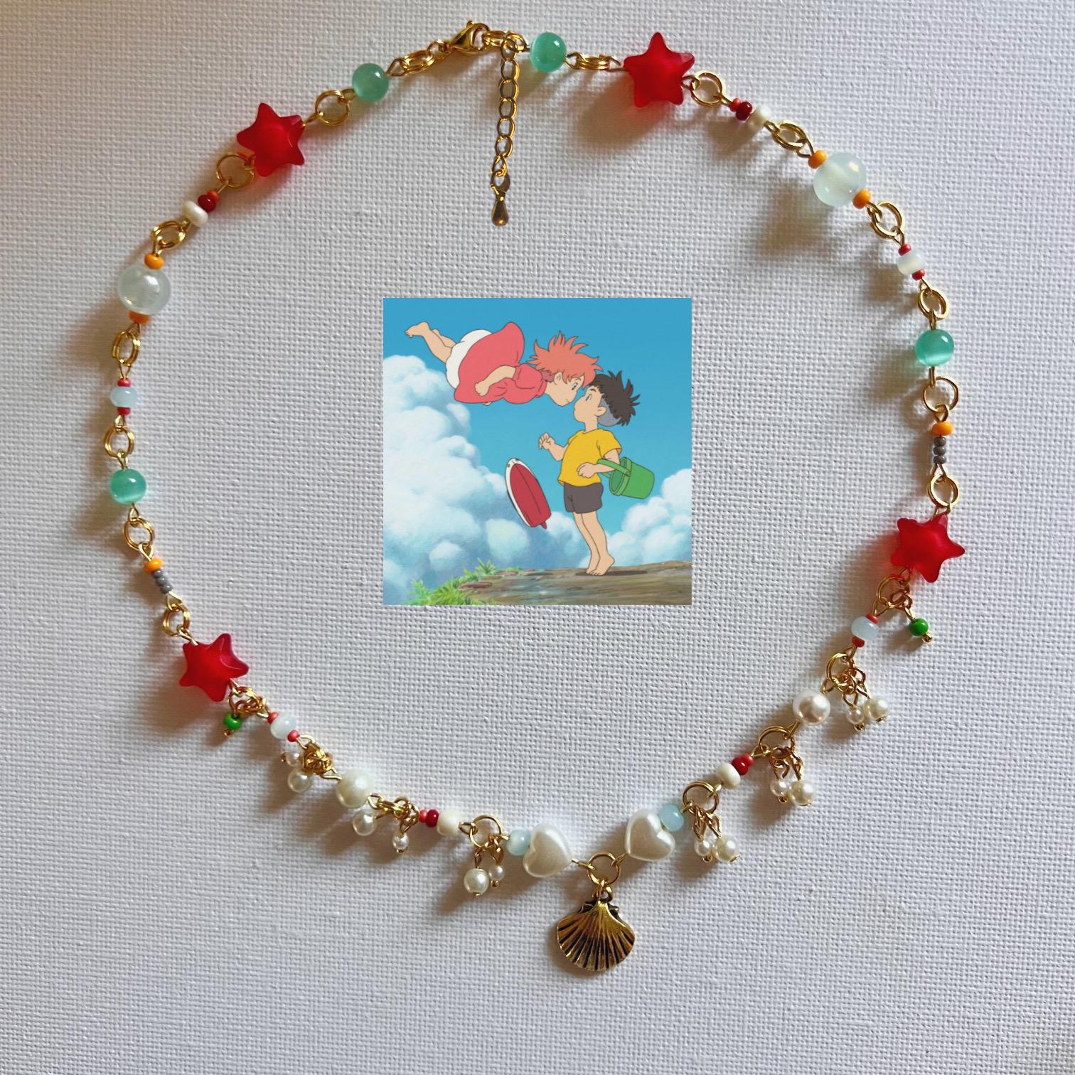 Ponyo-Inspired Gold Necklace | Seashell Charm Fairycore Jewelry | 16” Ghibli Necklace with 2” Extender