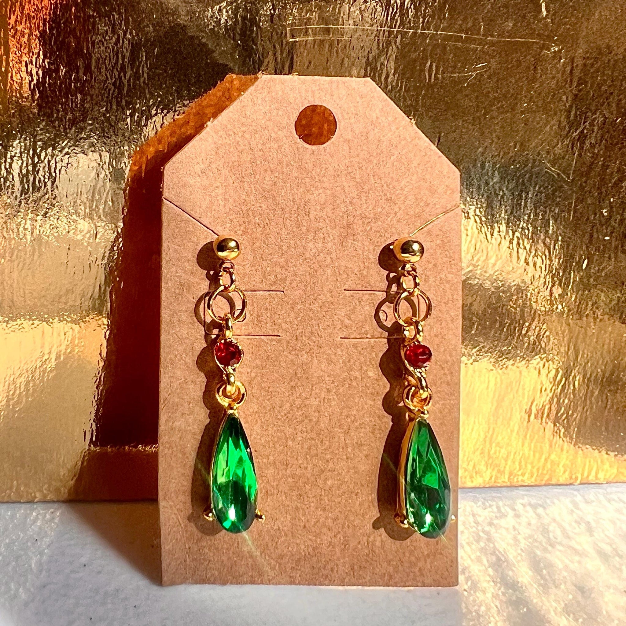 Howl-Inspired Gold-Plated Green Crystal Drop Earrings – Howl’s Moving Castle Jewelry