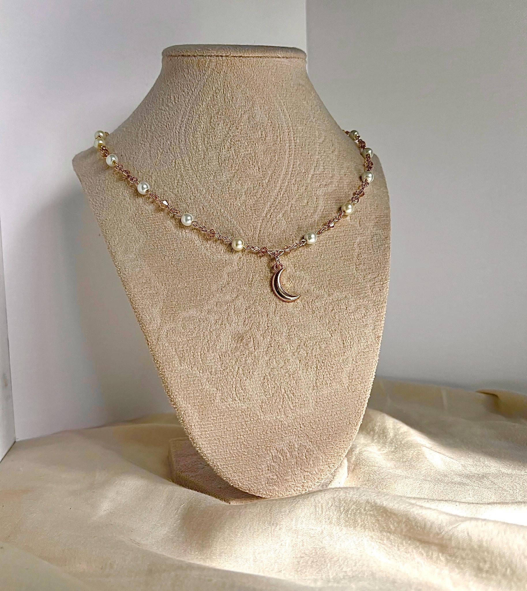Pearl Gold Plated Charm Necklace with Multiple Charm Choices, Moon, Star, Horseshoe, Heart