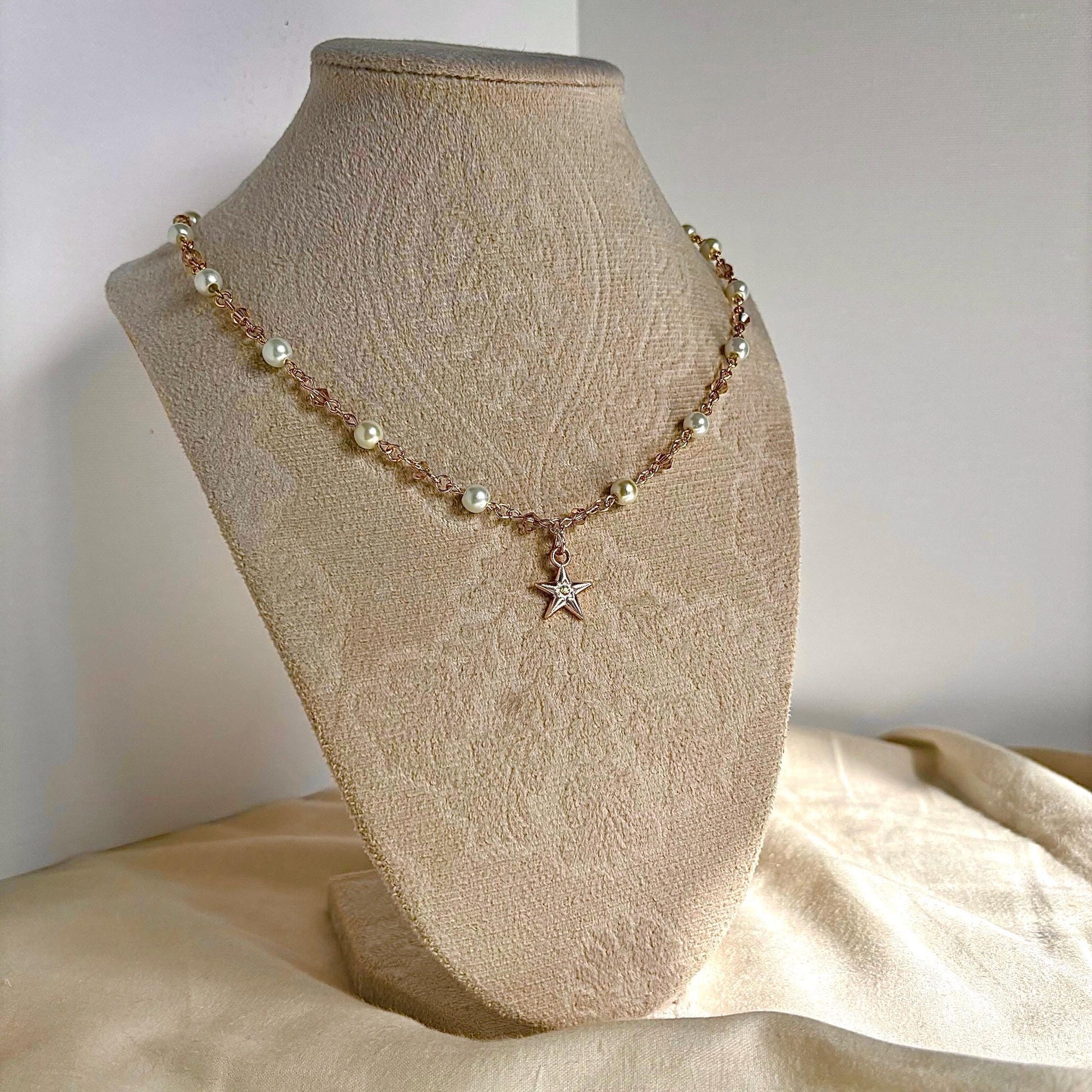 Pearl Gold Plated Charm Necklace with Multiple Charm Choices, Moon, Star, Horseshoe, Heart