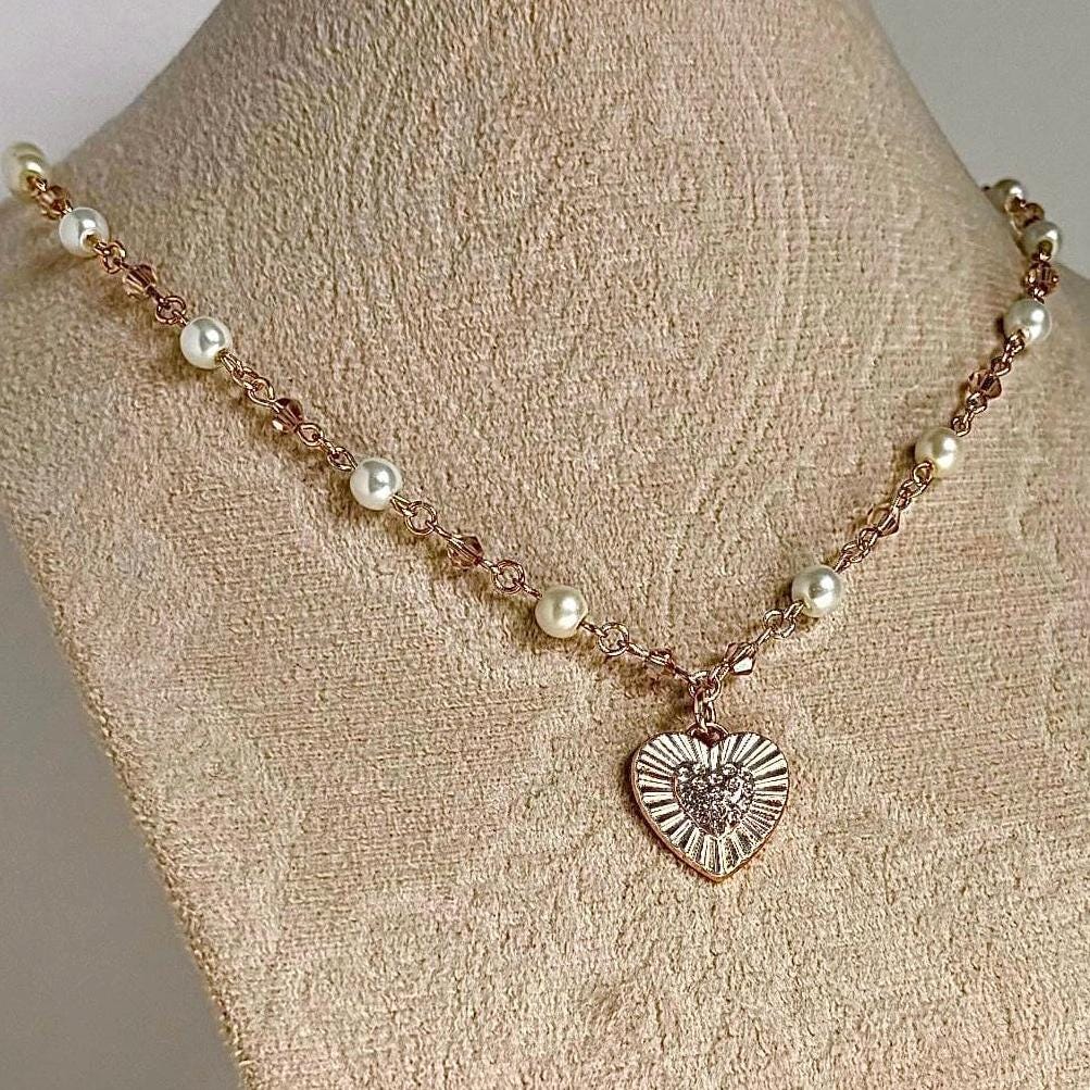 Pearl Gold Plated Charm Necklace with Multiple Charm Choices, Moon, Star, Horseshoe, Heart