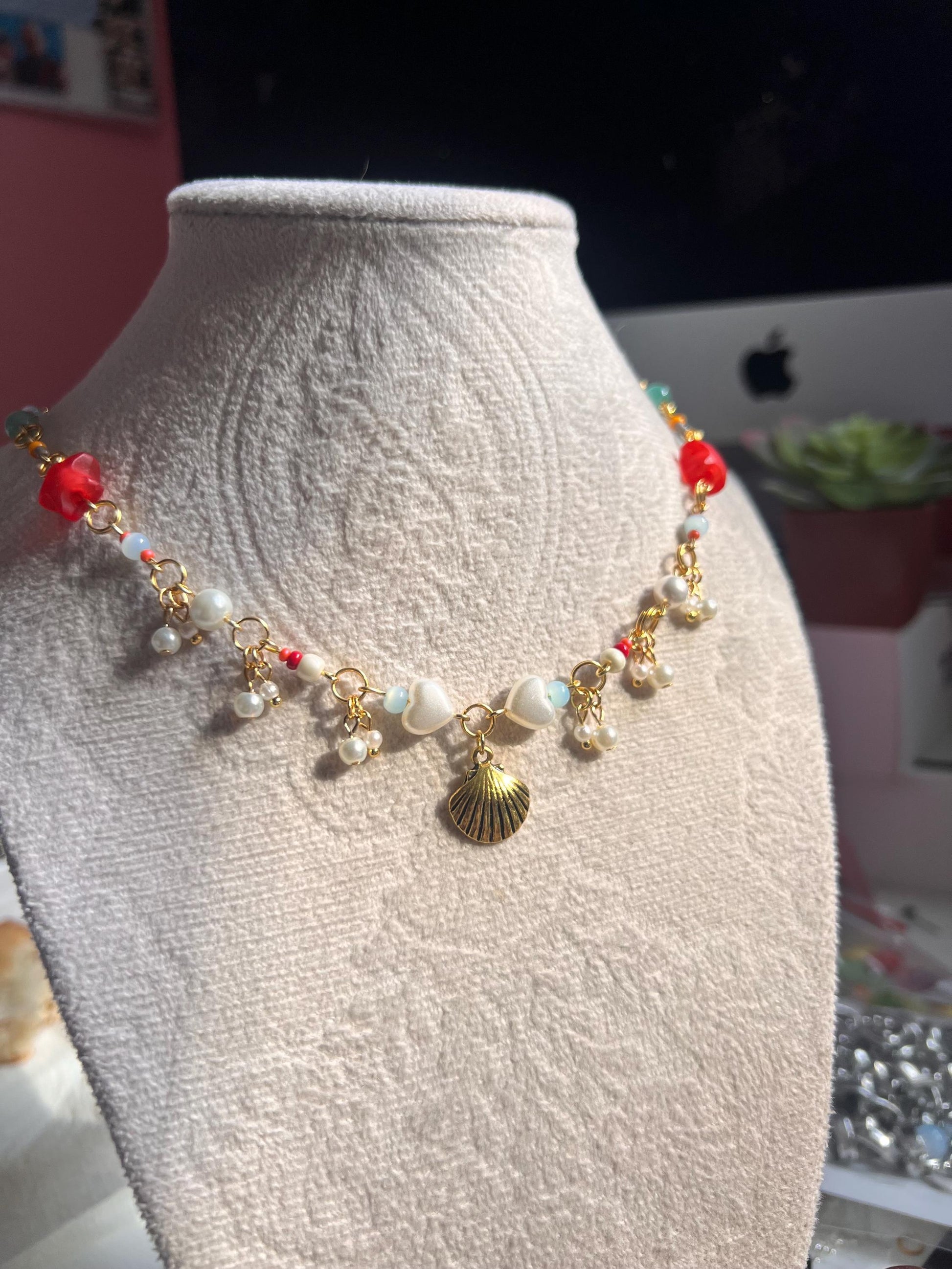 Ponyo-Inspired Gold Necklace | Seashell Charm Fairycore Jewelry | 16” Ghibli Necklace with 2” Extender