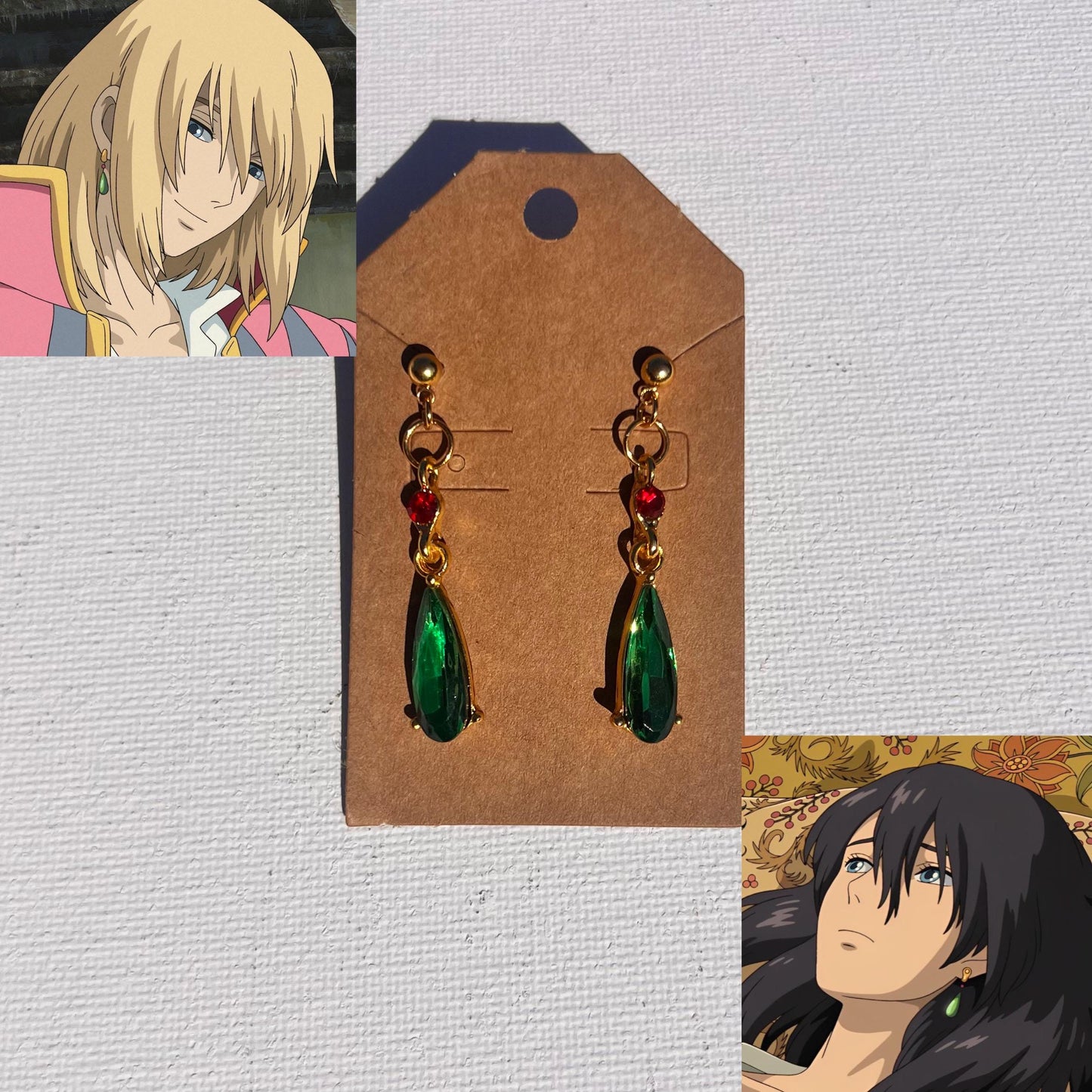 Howl-Inspired Gold-Plated Green Crystal Drop Earrings – Howl’s Moving Castle Jewelry
