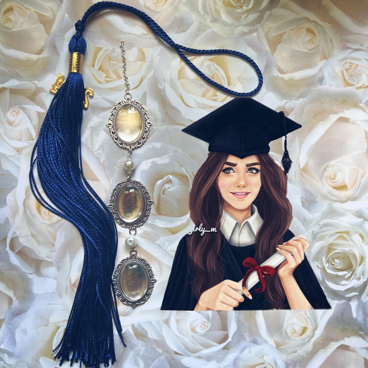 Custom Graduation Tassel Photo Frame&Text Charm with Beads,Memorial Graduation Gift For Him/Her,2025 Graduation Memorial Tassel for Grad Cap
