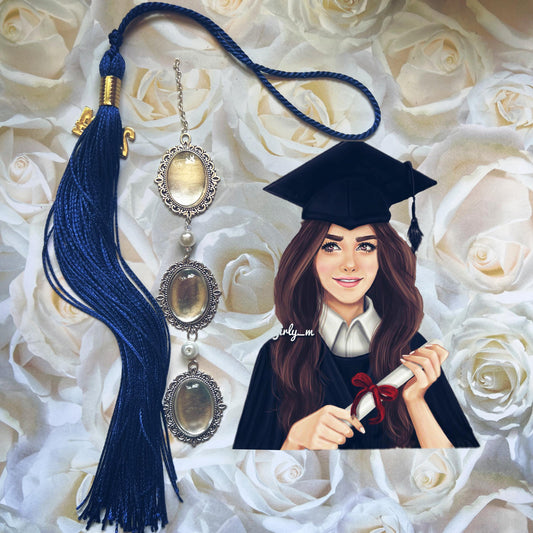 Custom Graduation Tassel Photo Frame&Text Charm with Beads,Memorial Graduation Gift For Him/Her,2025 Graduation Memorial Tassel for Grad Cap