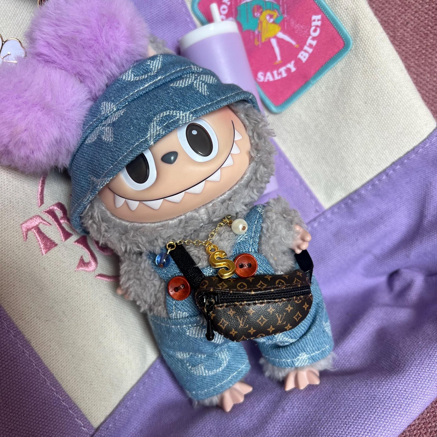 Mini Custom Charm Necklace for Labubu Dolls – Mini Doll Jewelry with Gold or Silver Chain, Personalized with Initial + Charms