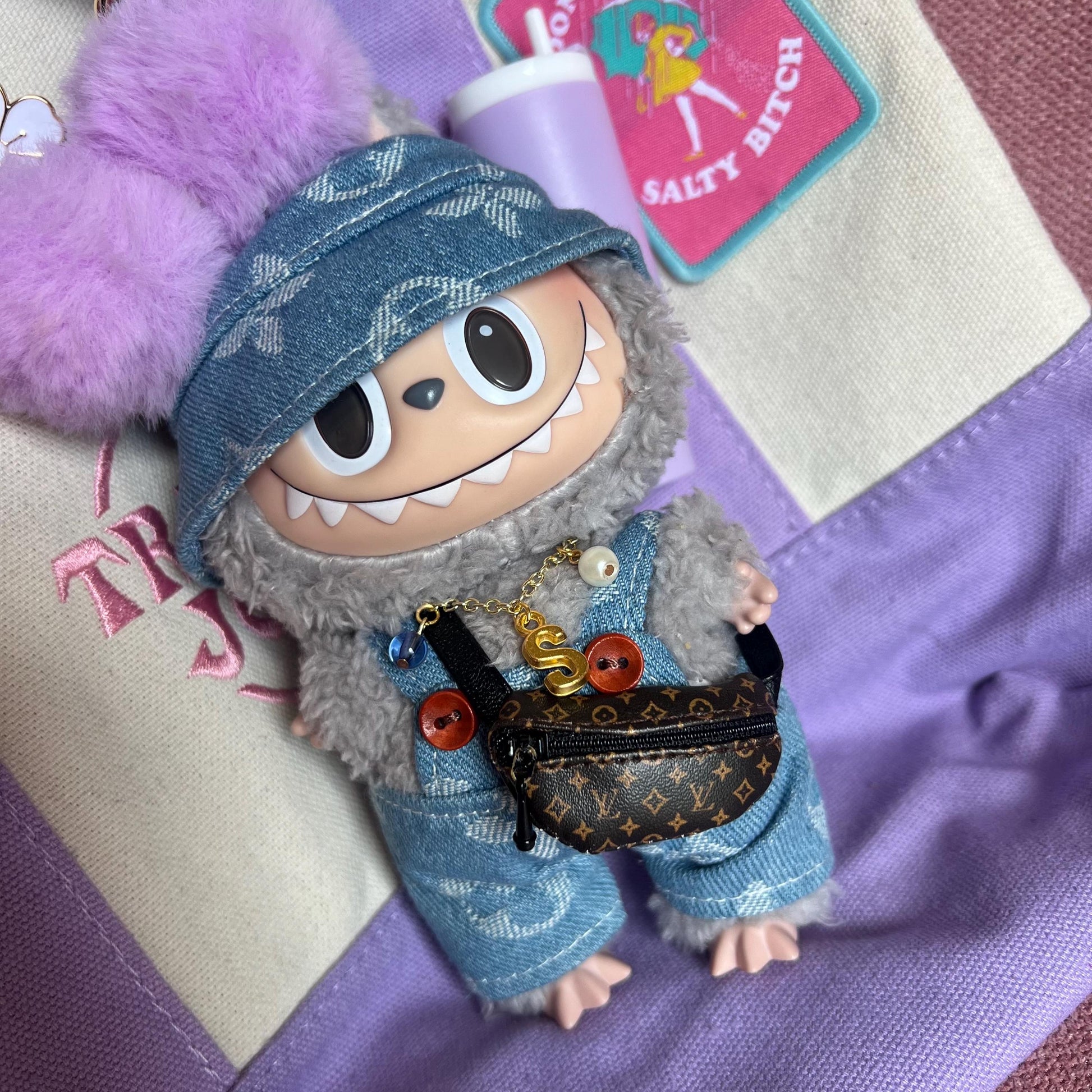 Mini Custom Charm Necklace for Labubu Dolls – Mini Doll Jewelry with Gold or Silver Chain, Personalized with Initial + Charms