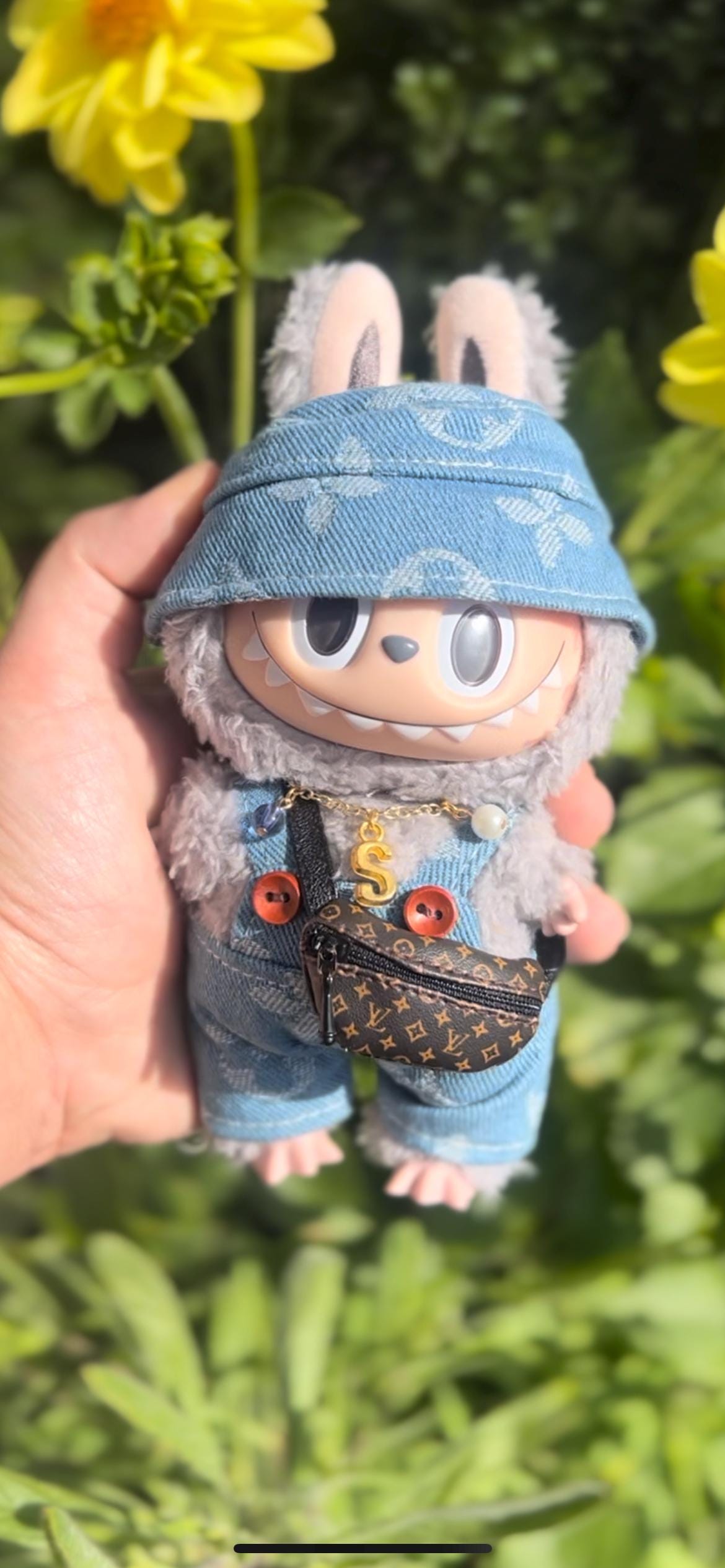 Mini Custom Charm Necklace for Labubu Dolls – Mini Doll Jewelry with Gold or Silver Chain, Personalized with Initial + Charms