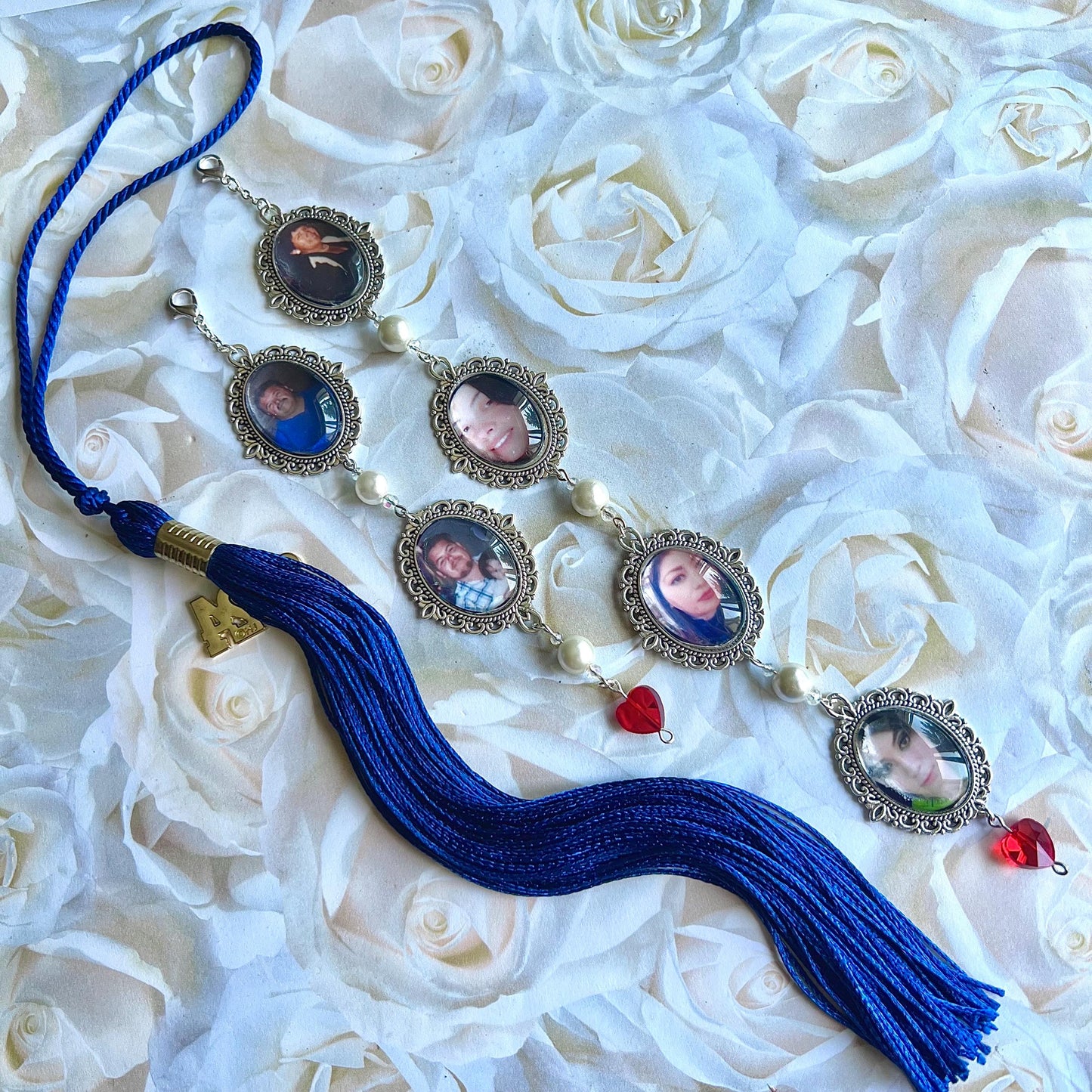 Custom Graduation Tassel Photo Frame&Text Charm with Beads,Memorial Graduation Gift For Him/Her,2025 Graduation Memorial Tassel for Grad Cap