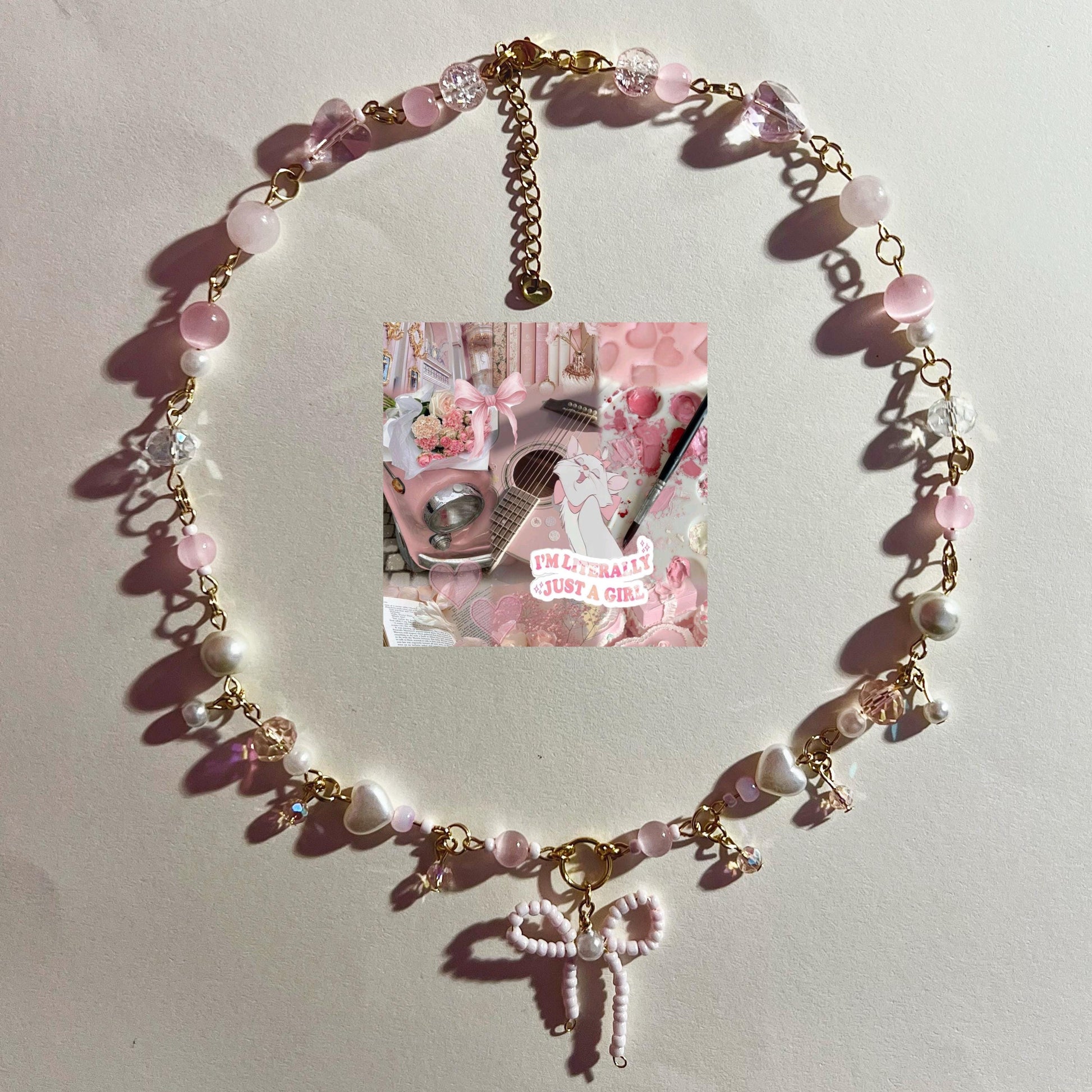 Pearl and Pink Bow Necklace, Coquette Jewelry