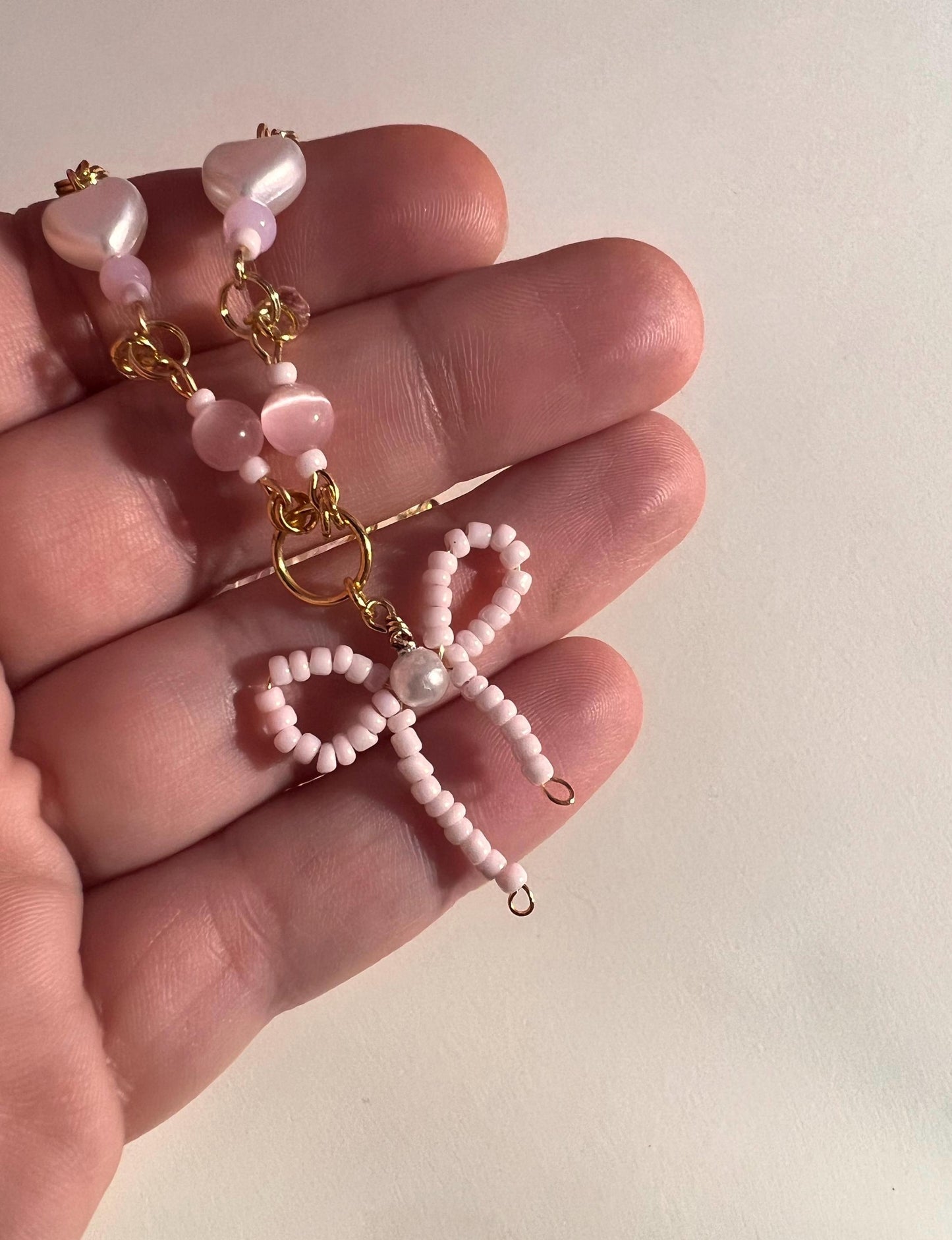Pearl and Pink Bow Necklace, Coquette Jewelry