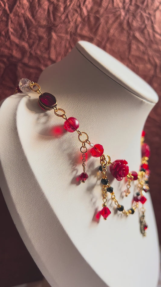 Red Rose Choker Necklace - Fairycore Gothic Jewelry